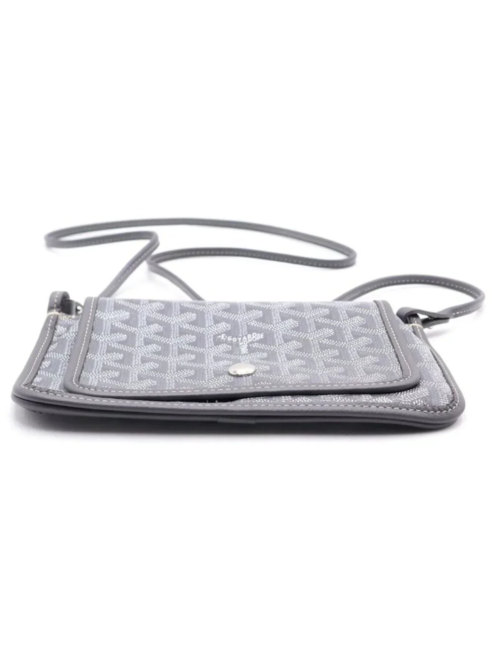Goyard Plumet Canvas Leather Shoulder Bag Pouch Wallet Silver Gray